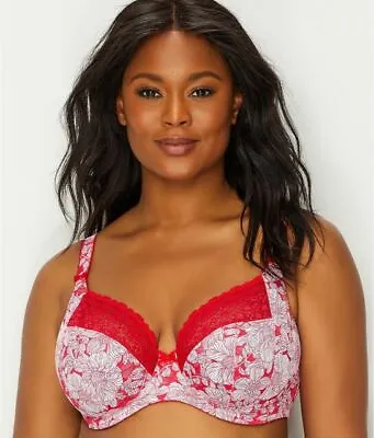 Elomi Kim UW Plunge Bra W/ Stretch Lace 4340 Fiery Floral UK Sz D- GG NEW W/ Tag • $22.79