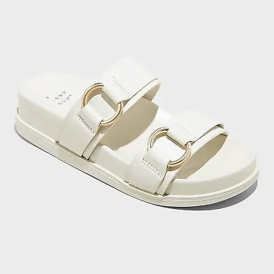 Women's Marcy Two-band Buckle Footbed Sandals - A New Day Cream 8 • $15.03