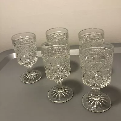 Vintage Anchor Hocking Wexford Wine/ Juice Glasses Stemware SET OF 5 • $11