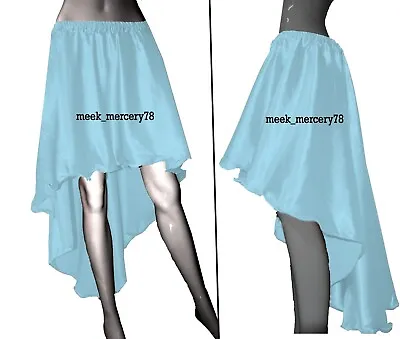Satin Women Casual Asymmetrical Skirt Sky Blue Steampunk Skirt High Low Skirt S6 • $21.38