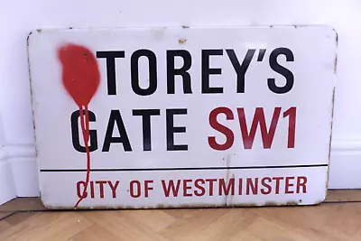 Metal London Westminster SW1 Street Sign 'Storeys Gate' Graffiti • £425