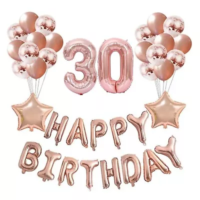 Happy Birthday Balloons Rose Gold Foil Number 16th 18th 21st 30th Age Decoration • £7.89