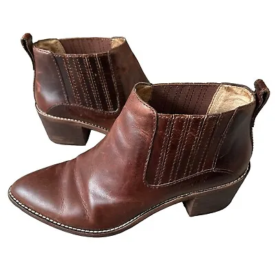 Madewell The Bonham Boot Brown Leather Pointed Toe Ankle Boot Size 6.5 Western • $40