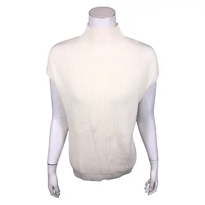 Isaac Mizrahi Shaker Stitch Dropped Shoulder Mock-Neck Sweater Ivory Large Size • $20
