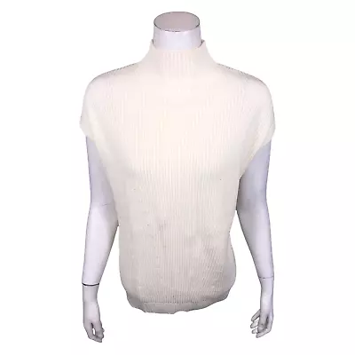 Isaac Mizrahi Shaker Stitch Dropped Shoulder Mock-Neck Sweater Ivory Small Size • $15