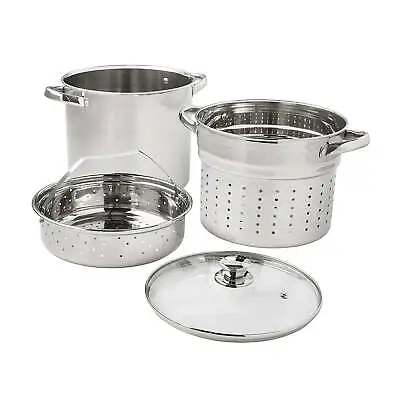 4-Piece Stainless Steel Large Multi-Cooker Stock Pot 8-Quart With Glass Lid • $23.90