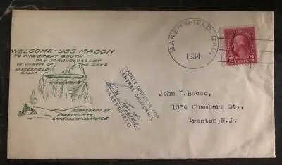 1934 USS Macon Airship Zeppelin Cover Bakerfield Ca USA To Trenton NJ Signed • $30