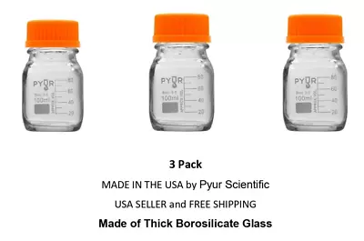 100ml Glass Reagent Media Storage Bottle GL45 Screw Cap Borosilicate Glass - 3 • $29.50