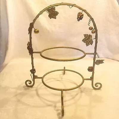 Vintage Two Tier Pie Plate Stand Rack W/ Grape Vine Grape Clusters  Leaves • $33.99