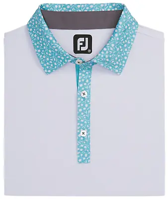 FootJoy Pique Tulip Trim Stretch Lisle Collar Golf Polo White/Maui Blue Mens 2XL • $42.97