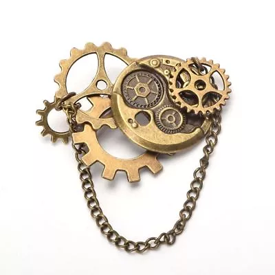 Retro Steampunk Brooch Breastpin Gear Chain Pattern Vintage Victorian Lapel Pin • $7.99