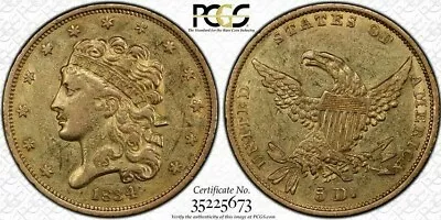 Ss Central America  Rare 1834 Classic Head $5.00 Gold W/pinch Shipwreck Treasure • $8989.89