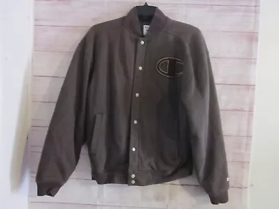 Vintage Champion Varsity Letterman Bomber Jacket Men's Large Brown Spellout • $54.99