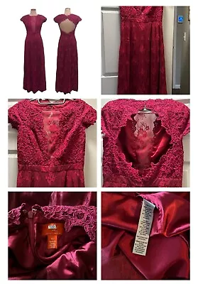 Monique Lhullier Raspberry Romance Maxi Dress Size  10 Dark Pink Red Floral Lace • $48.99