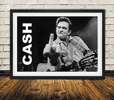 Johnny Cash With Attitude Black And White - High Quality Premium Poster Print • $39.95