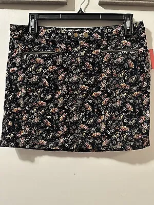 Mossimo Supply Co. Corduroy Mini Skirt Size 14 Black Floral Pockets Front Zipp • $12