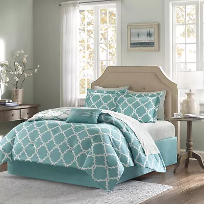 New Madison Park 9 Pc Comforter Queen Bed Set Essentials Merritt Reversible Aqua • $49.99