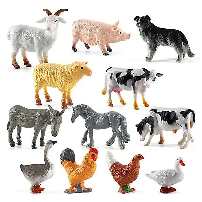12x Farm Animal Figures Toy Mini Plastic Farm Animals Figures Realistic Farmyard • £8.93