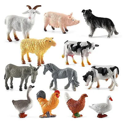 12x Mini Farm Animal Figures Realistic Farmyard Animal Figurines Barn Animal Toy • £8.91