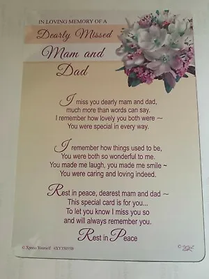 Mam & Dad Graveside Memorial Verse Card Keepsake Remembrance Cemetery • £2.99