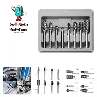 Carbide Burr Set 8pcs 1/4 Inch Shank Diameter Double Cut Rotary Files Metal G... • $51.99