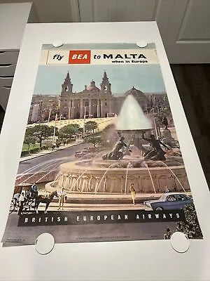 BEA BRITISH EUROPEAN AIRWAYS Malta Vintage 1962 Travel Airlines Poster • $150