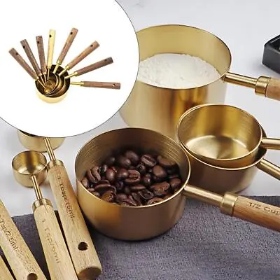 £22.74 • Buy Measuring Cups And Spoons Set With Wooden Handle For Bar Dry Liquid Food