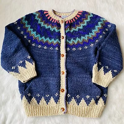 Vintage Andinas Ecuadorian Women's Wool Cardigan Sweater 2XL Pockets Fair Isle • $49.99