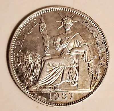 1937 French Indo China 20 Cent Silver Coin Excellent Condition See Pics • $24