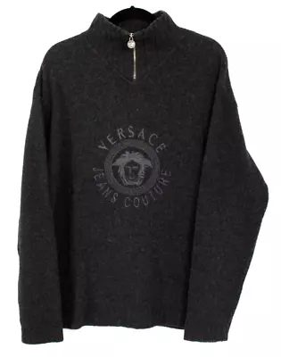 VERSACE JEANS COUTURE Vintage Gray Wool Medusa Logo Embroidered Men's Sweater L • $148