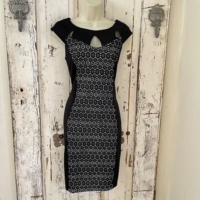AA Studio Dress Size 6 Woman's Black Gray Sheath Cut Out Career Cocktail Party • $20.95