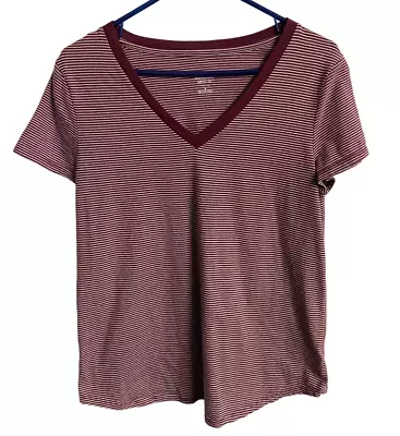 Mossimo Supply Co Striped T Shirt Womens M Burgundy V Neck Short Sleeved Capsule • $7.65