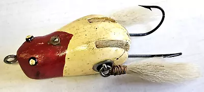 Vintage 1940s Paw Paw Weedless Wow Fishing Lure Wood Red White Mouse Double Hook • $49.99