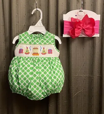 Girls NWT Vive La Fete Smocked Romper Bubble Party Free Bow 6 Months • $35.77