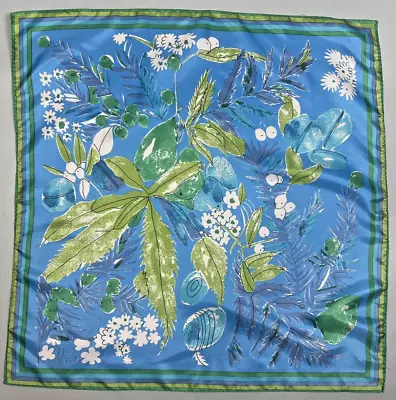 Vintage Scarf VERA Blue Green 60s 70s Classic Foliage Floral Retro • $21