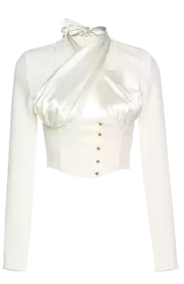 Ladies Womens Designer Boutique White Tie Back Halter Neck Button Up Corset Top • £19.99