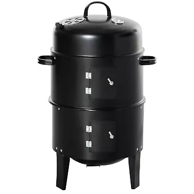 3 In 1 Charcoal Smoker BBQ Grill Patio Garden Camping Roaster With Thermometer • £38.99