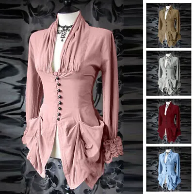 Women's Ruffle Long Sleeve Victorian Top Blouse Shirt Vintage Style Steampunk  • $20.80