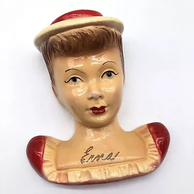$0.99 • Buy Vintage Wall Hanging Chalkware Head Bust Women In Red