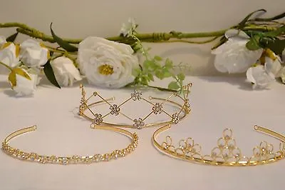 £6.95 • Buy Beautiful Sparkly Gold Diamante Tiara For Bride Bridesmaids Prom UK STOCK
