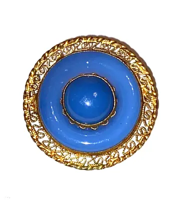 Vintage Gold Filigree Blue Glass Brooch • $19.20