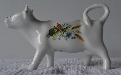 VINTAGE MADE IN FRANCE WHITE COW W/HANDPAINTED FLOWER BOUQUET PORCELAIN CREAMER • $15