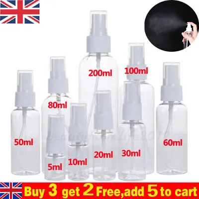 5ml/200ml Transparent Spray Bottle Plastic Refillable Small Travel Mist Empty UK • £3.42