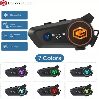 Motorcycle Helmet Bluetooth5.3 Intercom Headset 50m 2-Rider Hi-Fi 7-Colors Light • $32.99