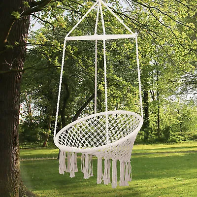 £43.99 • Buy Hammock Macrame Swing Chair Hanging Twisted Rope Tassels Indoor Outdoor Beige