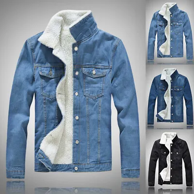 £18.59 • Buy UK Mens Fleece Faux Fur Button Up Coat Denim Jacket Outwear