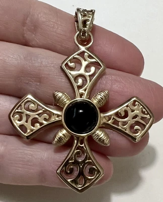 $24.99 • Buy Vintage ITAOR ITALY Gold Plated Sterling Silver Black Onyx MALTESE CROSS Pendant