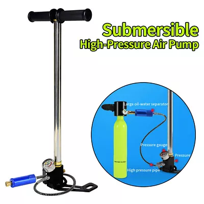 High Pressure Air Pump Stainless Steel Scuba Dive Oxygen Tank Hand Pump W/ Gauge • $82.99