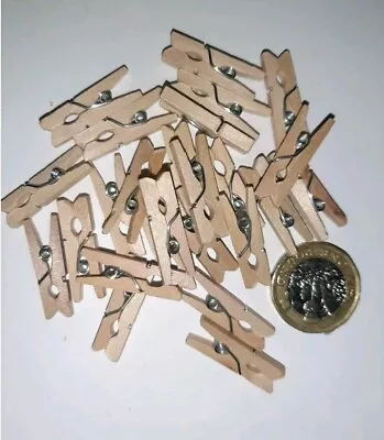 20 Mini Pegs 2.5cm  Natural Small Wooden Buttons Wood Card Making Love Xmas • £1.03