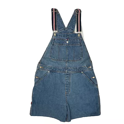 Vtg 00's Tommy Hilfiger Blue Jean BIB Overall Suspender FLAG Logo DENIM Shorts L • $79.99